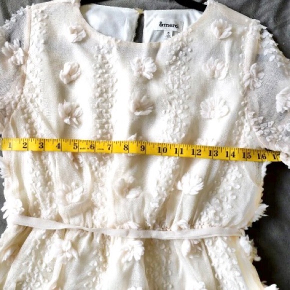 &Merci Cream Floral Applique Flounce Dress Off White Lined Belted PRETTY… - Picture 8 of 10